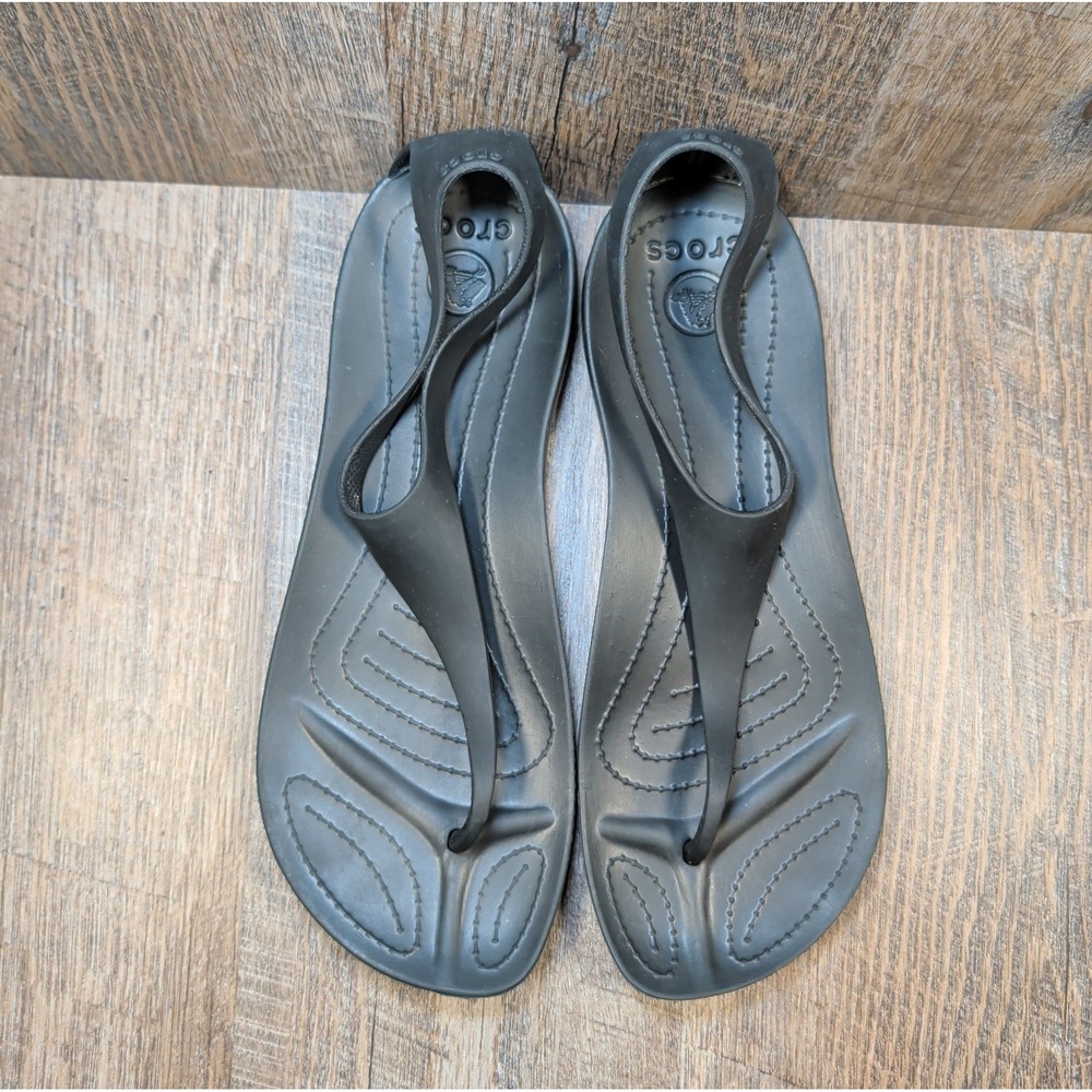 Crocs Sexi Flip Flop Sandals Womens Size 9 Black Serena T-Strap Thong Slip On - Picture 5 of 13